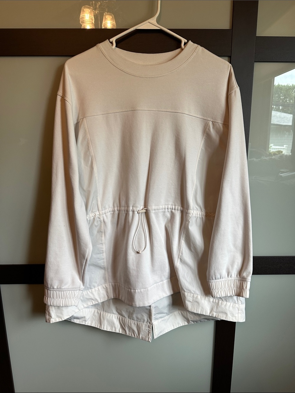 Women’s Athleta Mixed Media Pullover Sweatshirt in light cream size L